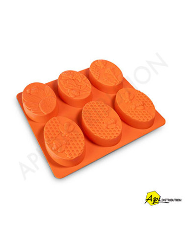 MOULE À SAVON 6 SAVONS OVALES MOTIF FLEURS ET ABEILLES