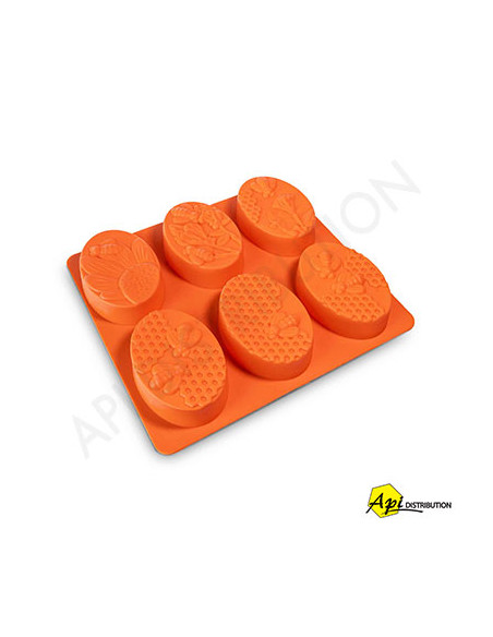 MOULE À SAVON 6 SAVONS OVALES MOTIF FLEURS ET ABEILLES