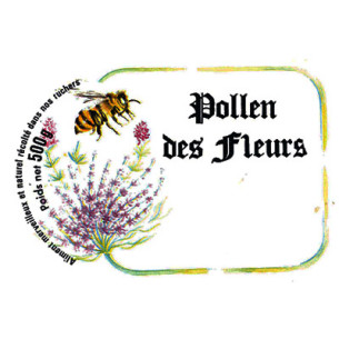 ETIQUETTE FLEUR ABEILLE POLLEN 500G 90X 60  /100