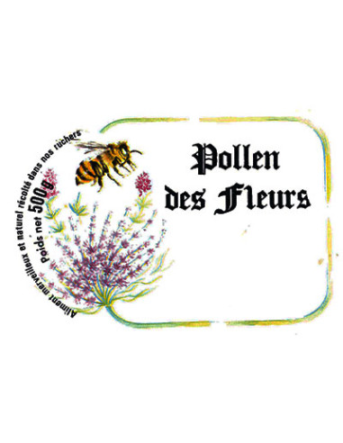 ETIQUETTE FLEUR ABEILLE POLLEN 500G 90X 60  /100