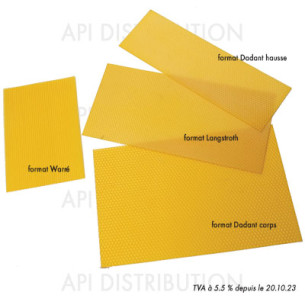 CIRE POUR KIT RUCHE COMPLETE DADANT HAUSSE 500g (10 feuilles) 13x41CM
