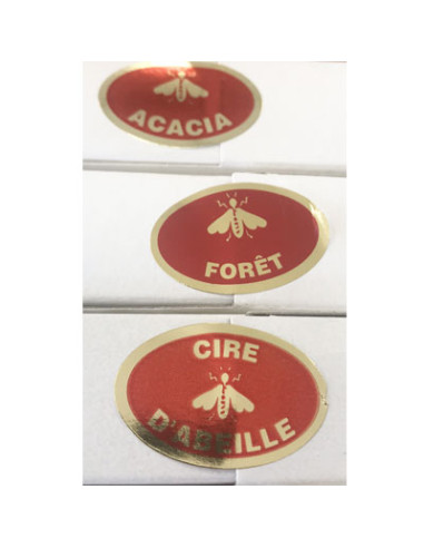 ETIQUETTE OVALE FORET ROULEAU DE 1000 FOND ROUGE ECRITURE OR